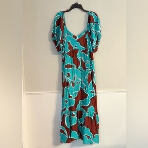 Nine West Babydoll Maxi XXL Dress 55” Length Ruffle Hem & Short Puff Sleeves NWT